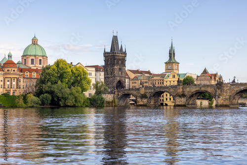 View of Charles Bridge over Moldau river, Prague Czech Republic © Kruwt