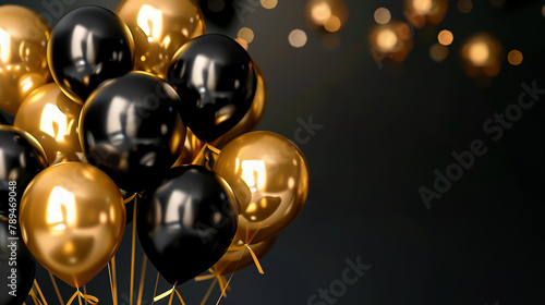 Celebratory black and gold balloons, Concept of festive decoration and luxury event planning. For black friday promote shopping event.