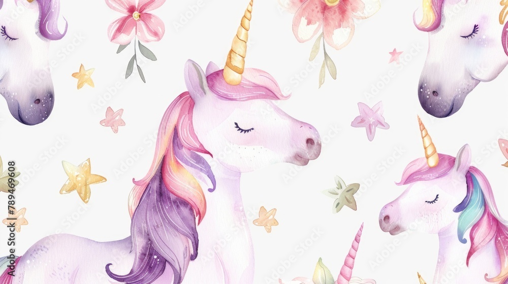 Cute unicorn and flower pattern, perfect for children's products or fantasy-themed designs Cute unicorn and flower pattern, perfect for children's products or fantasy-themed designs