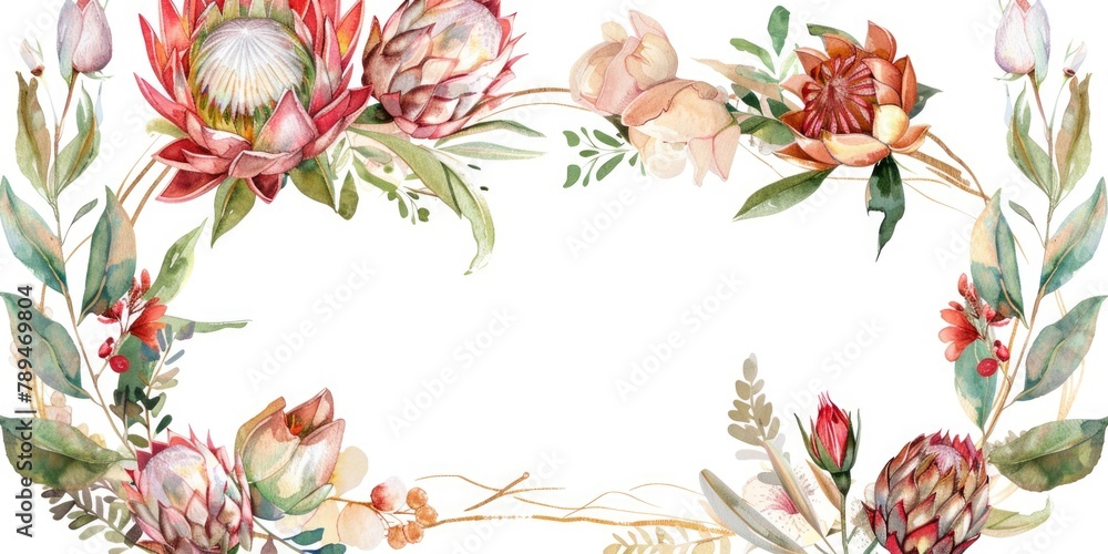 A beautiful watercolor painting of a wreath of flowers, perfect for various design projects