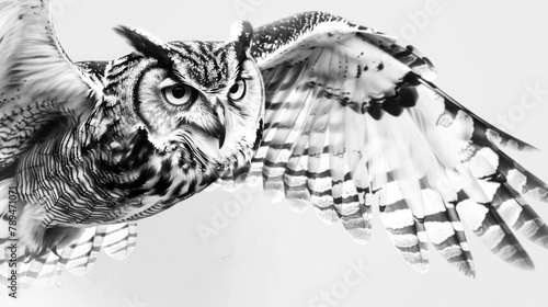 Wallpaper Mural A striking black and white image of an owl in mid-flight. Ideal for nature and wildlife themes Torontodigital.ca
