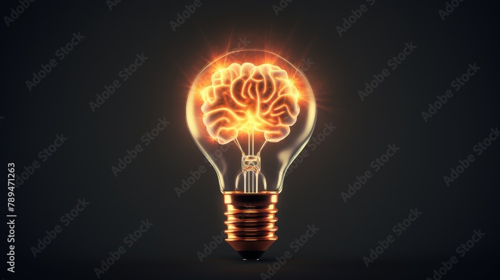 Illuminated brain-shaped filament bulb on a dark background, symbolizing the spark of innovation, creativity, and ideas Illuminated brain-shaped filament bulb on a dark background, symbolizing the spark of innovation, creativity, and ideas