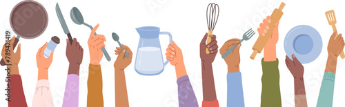 Hands holding kitchenware for cooking
