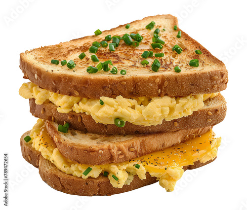 Breakfast scrambled eggs sandwich on transparent background