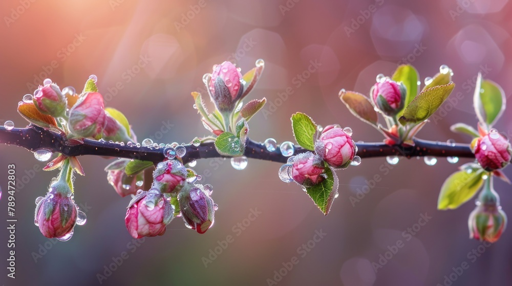Close up of a branch with water droplets, suitable for nature themes