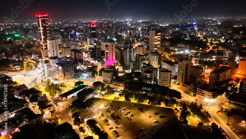 Fotografie aerial pictures made with a dji mini 4 pro drone over Nicosia by night, Cyprus