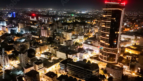 aerial pictures made with a dji mini 4 pro drone over Nicosia by night, Cyprus.