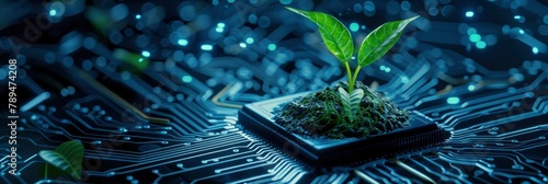 An electrical chip with a futuristic plant sprouting on top of it photo