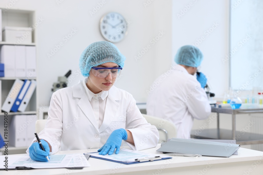 Quality control. Food inspectors checking safety of products in laboratory Quality control. Food inspectors checking safety of products in laboratory