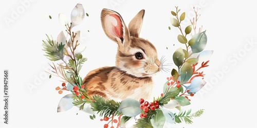 Cute rabbit surrounded by a colorful wreath, perfect for Easter designs