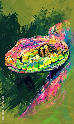 A vibrant, abstract illustration of a snake head photo