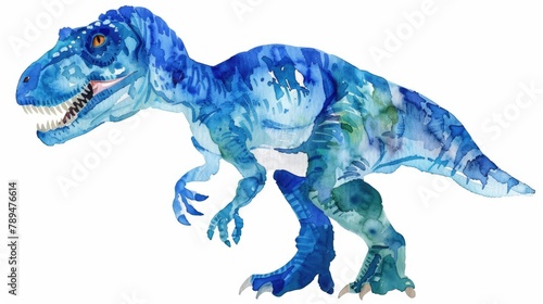 A realistic watercolor painting of a blue dinosaur. Suitable for educational materials