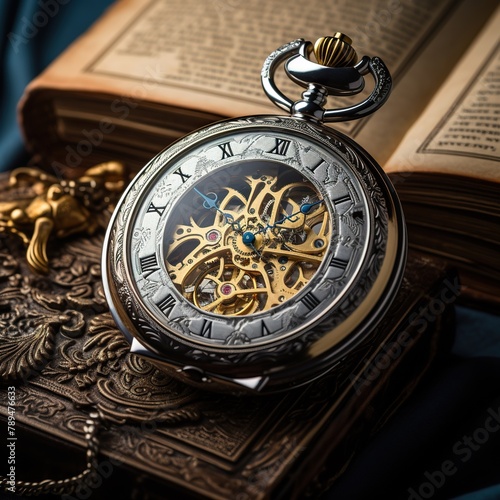 antique pocket watch on a book