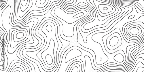 Abstract Topographic line art background. Mountain topographic terrain map background with white shape lines.Geographic map conceptual design.Black on white contour height lines.	 photo