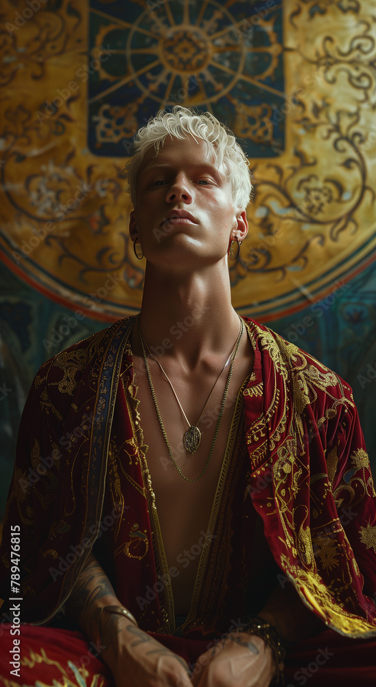 Fototapeta premium meditating young man - generative ai