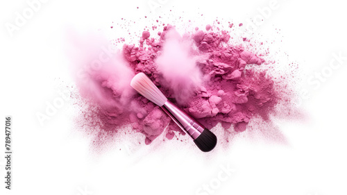 Pink powder-whirling makeup brushes isolated on a white background