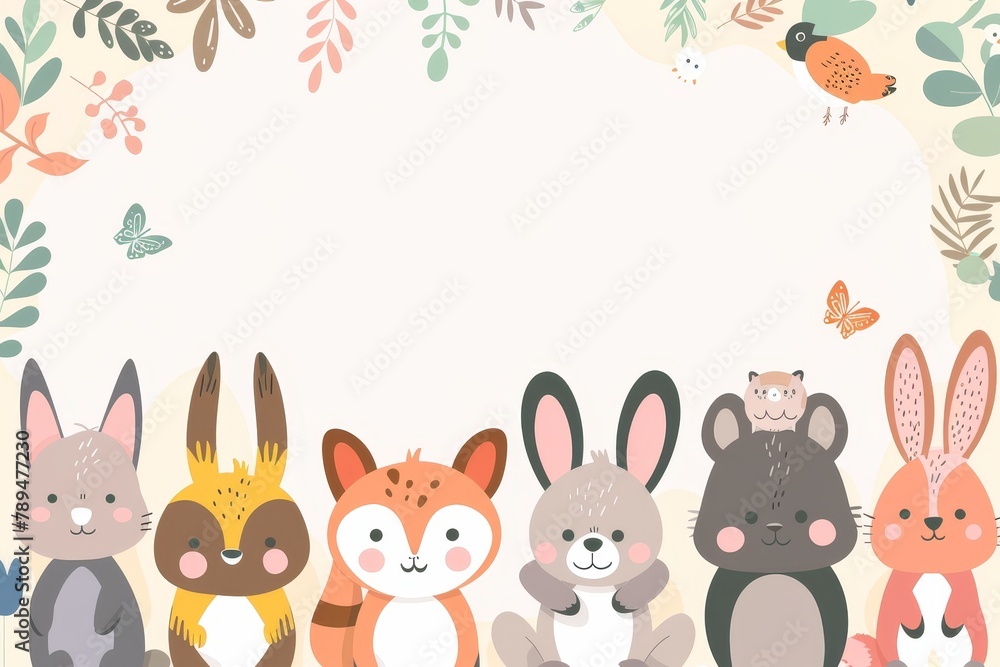 A white circle in the center of an illustration surrounded by cartoon animals wearing business attire. A white circle in the center of an illustration surrounded by cartoon animals wearing business attire.