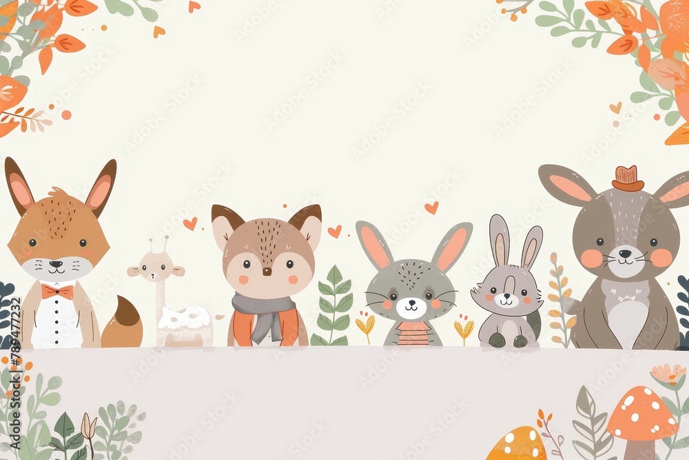 A white circle in the center of an illustration surrounded by cartoon animals wearing business attire. A white circle in the center of an illustration surrounded by cartoon animals wearing business attire.