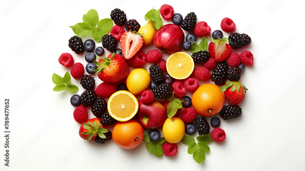 Isolated on a white background, a background of mixed summer fruits