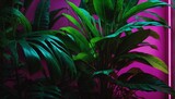 Lime and Fuchsia Neon Light with Tropical Leaves.