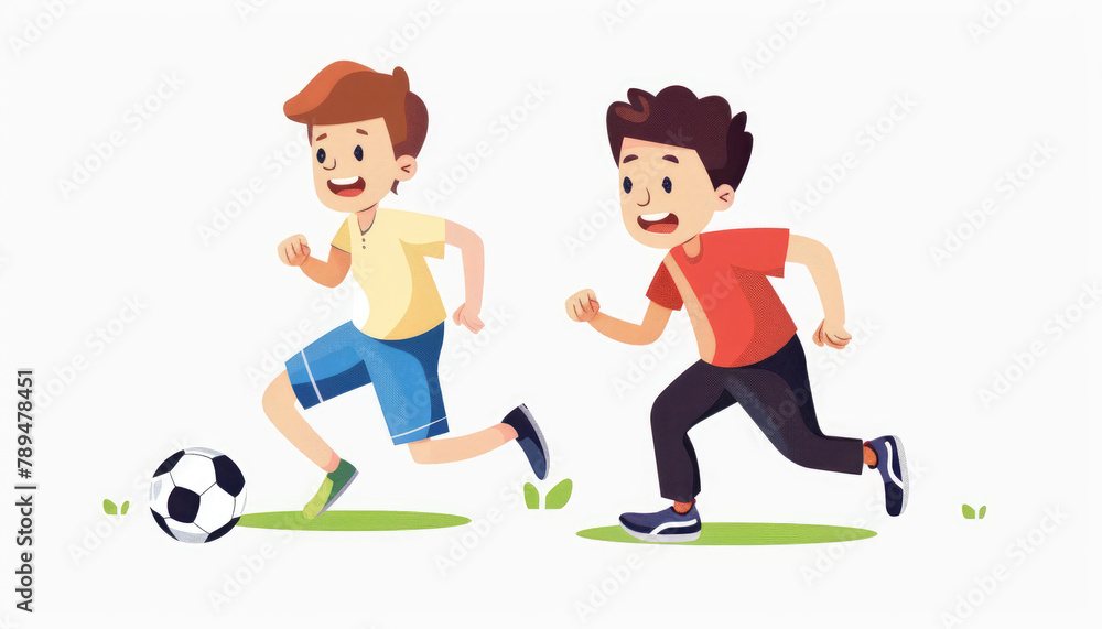 boys are playing football in a simple flat vector illustration with a white background