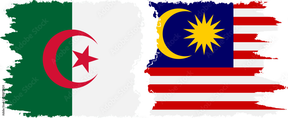 Malaysia and Algeria grunge flags connection vector Malaysia and Algeria grunge flags connection vector