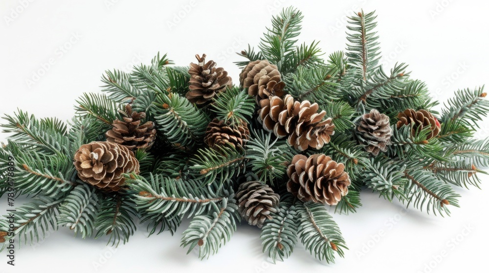 Pine cones resting on a pine tree, suitable for nature-themed designs Pine cones resting on a pine tree, suitable for nature-themed designs