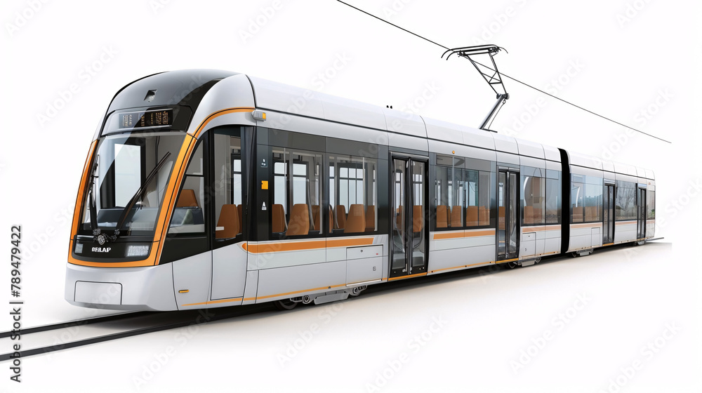 beautiful new, tram, for public transportation, isolated on a clear white background beautiful new, tram, for public transportation, isolated on a clear white background