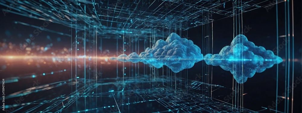 Digital cloud computing and blockchain technology, Abstract cloud with ...
