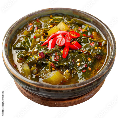 Tasty Awaze Gomen Wat Spicy Collard Greens Isolated On Transparent Background  photo