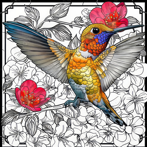 adult complex bird coloring pages colored, colored background,generative ai
