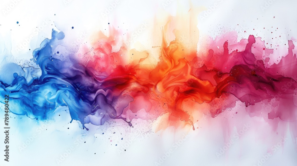 Artistic watercolor decorations with splashes of color for a creative atmosphere on white background, 4k, ultra hd