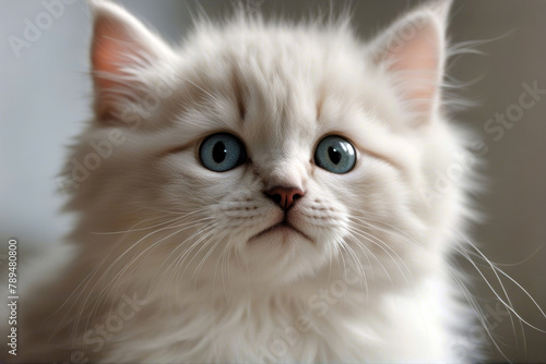 fluffy kitten background sits little white close friendly whisker horizontal mammal cat pretty interest view pet cute colours isolated
