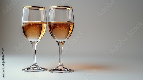 Classy champagne glasses with golden rim on white background, 4k, ultra hd photo