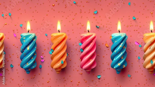 Colorful birthday candle, pattern against a bright background, evoking a sense of warmth and celebration, pattern