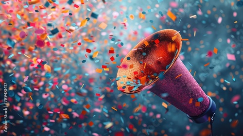 Hand-drawn party horn with confetti falling around it, 4k, ultra hd photo