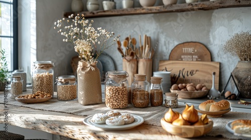 Rustic farmhouse party decor with burlap table runners  mason jar centerpieces  and vintage signs for a cozy and charming atmosphere on white background  4k  ultra hd