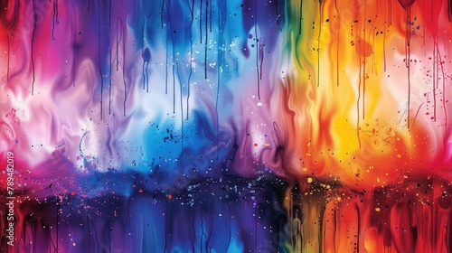 Vibrant watercolor splash background with splatters and drips in rainbow hues, adding energy and vibrancy to any design, pattern