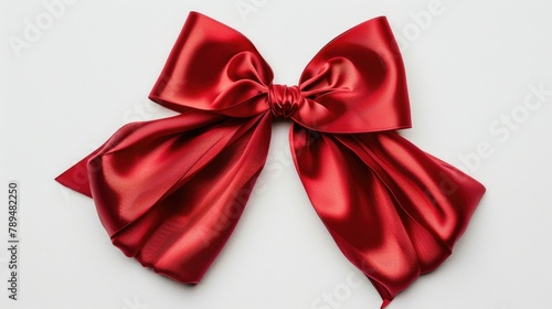 A vibrant red bow placed on a clean white surface. Perfect for holiday and gift-themed designs
