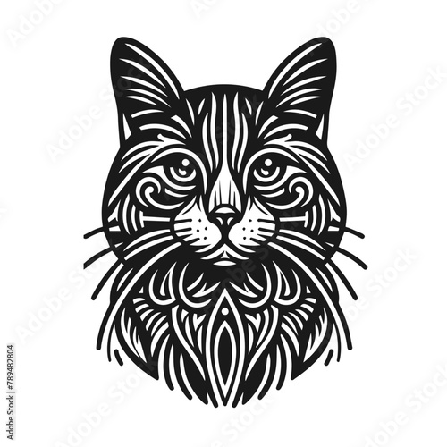 Black silhouette of cat. Vector illustration. 
