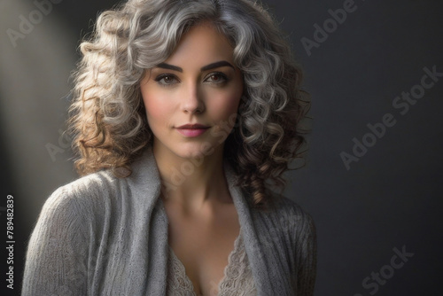 Obraz na płótnie A young beautiful girl with ash curly hair. Portrait w salonie