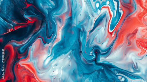 Fluid abstract background blending blue, red, and white, suggestive of art, creativity, or scientific imagery