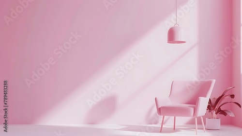 Interior design background Minimal style furniture poster Pastel pink color © Rosie