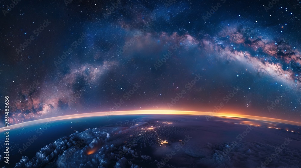 Stars and the milky way in space above the earth