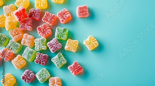 Jelly sweet candies on cyan background