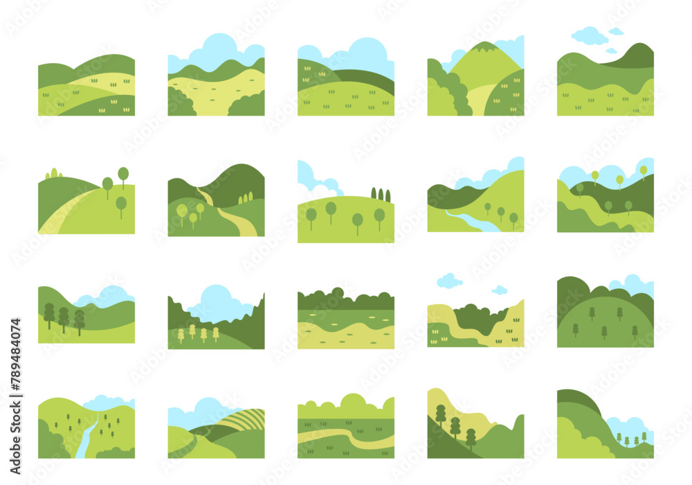 Green Field Background Illustration Set