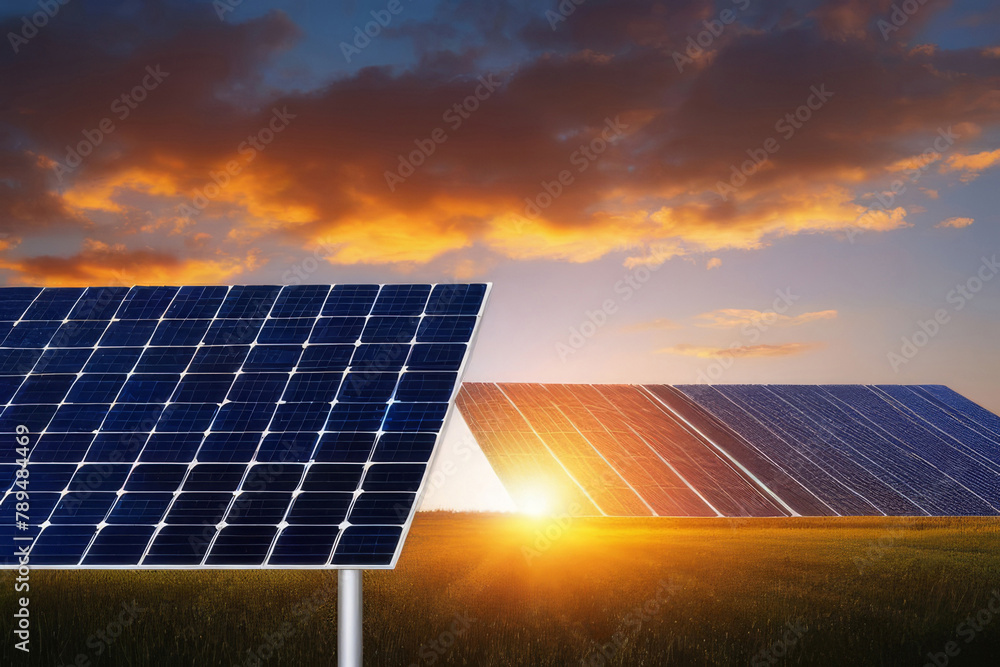 Solar panels reflect sparkling light From the sun ,Clean energy and environment