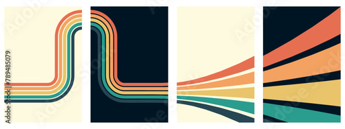 Abstract background of rainbow groovy Wavy Line design in 1970s Hippie Retro style. Vector pattern ready to use for cloth, textile, wrap and other.