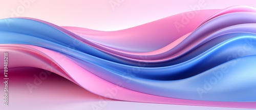 Abstract soft waves in shades of blue and pink, 3D render, minimal style, © Anuwat
