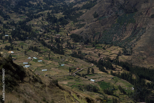 Part of the Sacred Valley of the Incas in the city of Pisac in Peru photographed from above